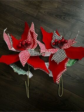 2 Mackenzie- Childs Jumbo Poinsettia Stems